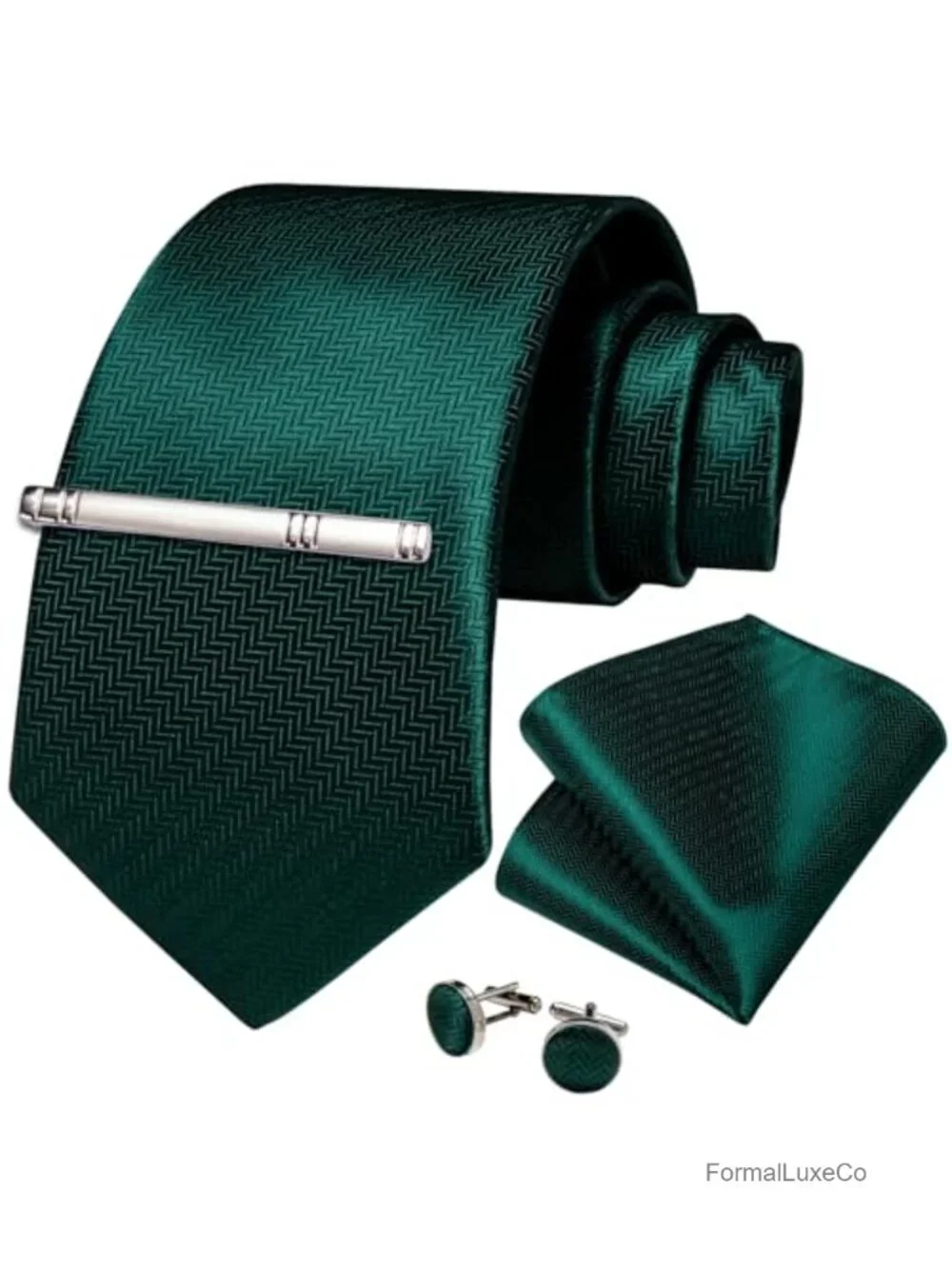 Silk Men's Necktie Set with Pocket Square, Cufflinks & Tie Clip